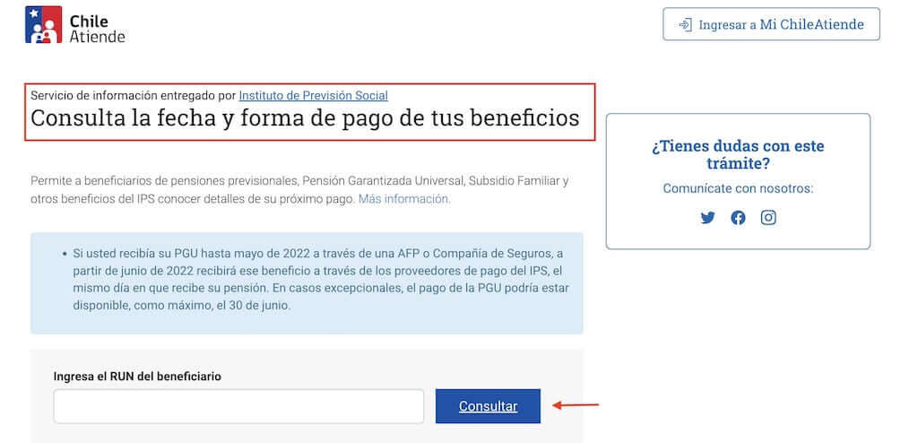 como saber la fecha de pago de la PGU con RUT paso 2