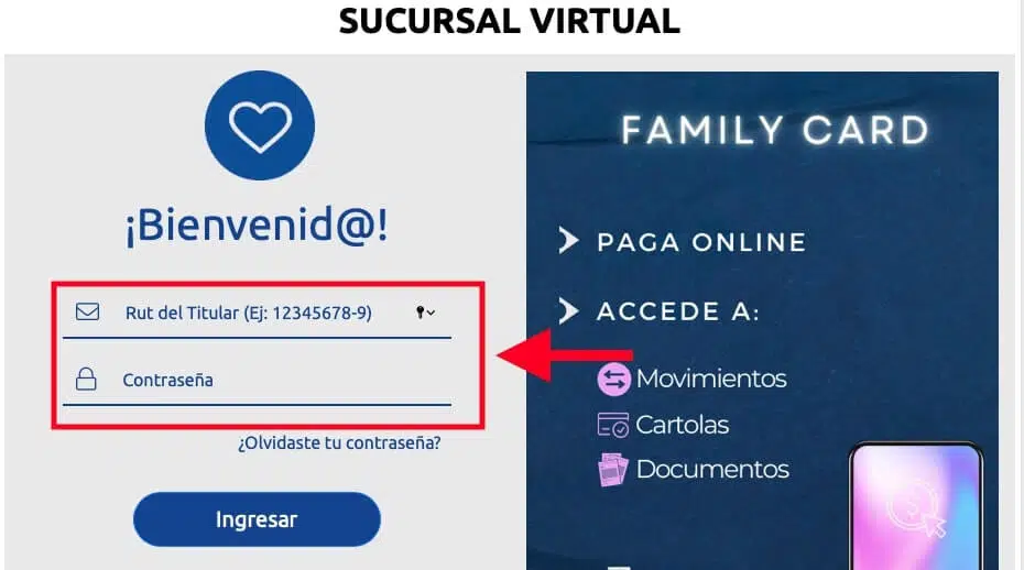 family shop sucursal virtual completar rut