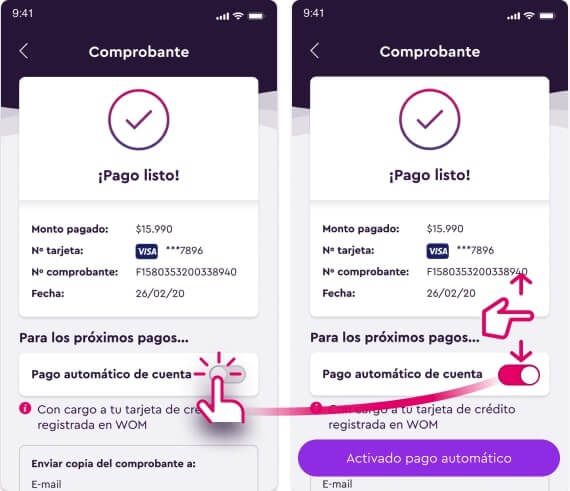 Inscribir pago automático WOM