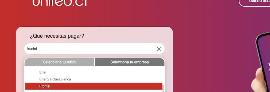 Pagar Frontel con número de cliente en Unired paso 3