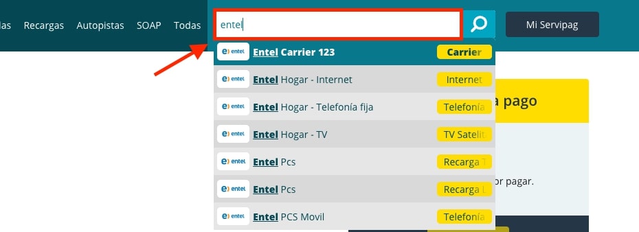 pagar entel por servipag paso 3