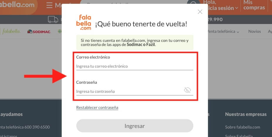 iniciar sesion falabella