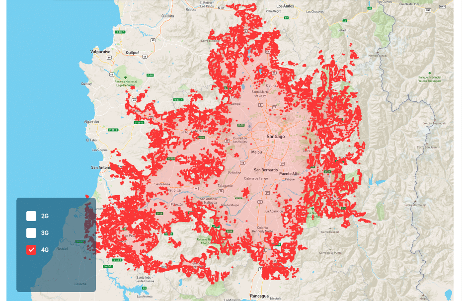Mapa de cobertura de Mundo Pacífico en Chile