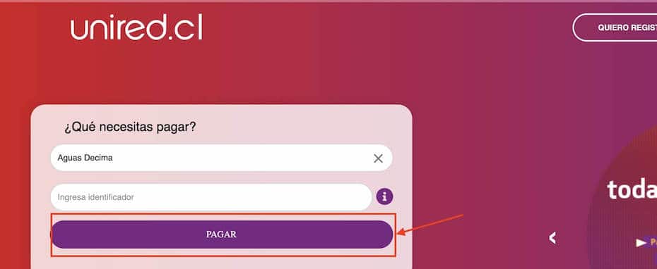 Pagar Aguas Decima con numero de cliente en Unired paso 5