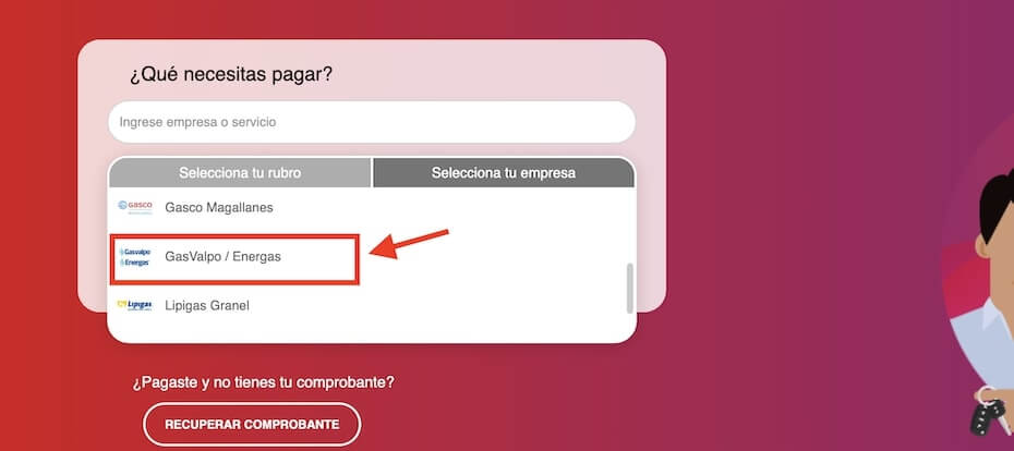 Pagar Energas con número de cliente en Unired paso 3