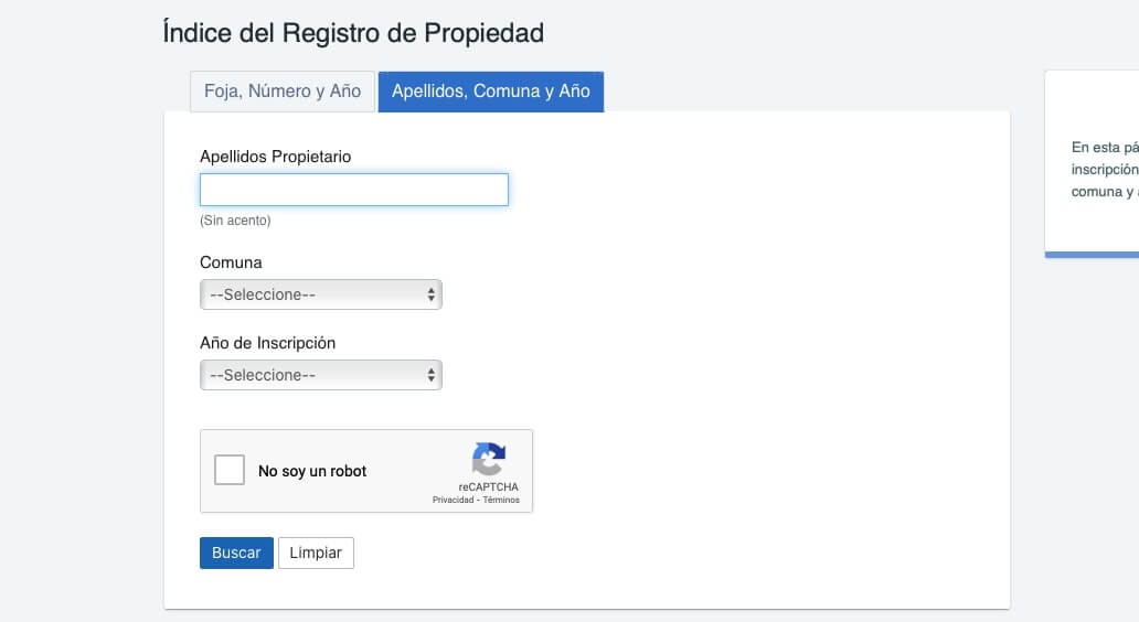 propiedades a nombre de una persona Santiago